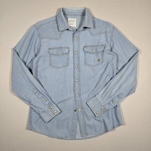 Ariat Retro Fit Light Blue Denim Western Snap Shirt Mens Medium